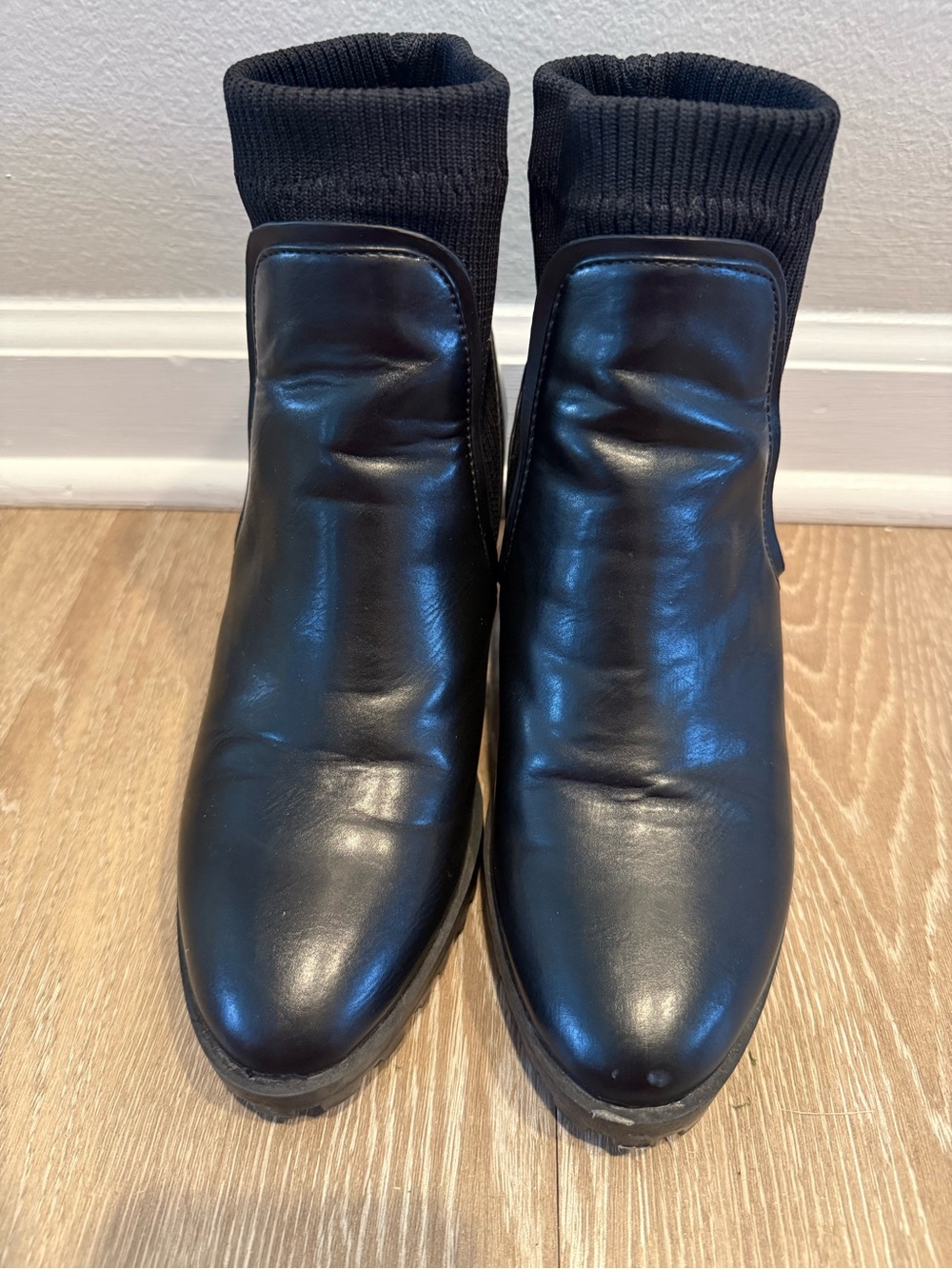 Black Leather Sock Ankle Boots